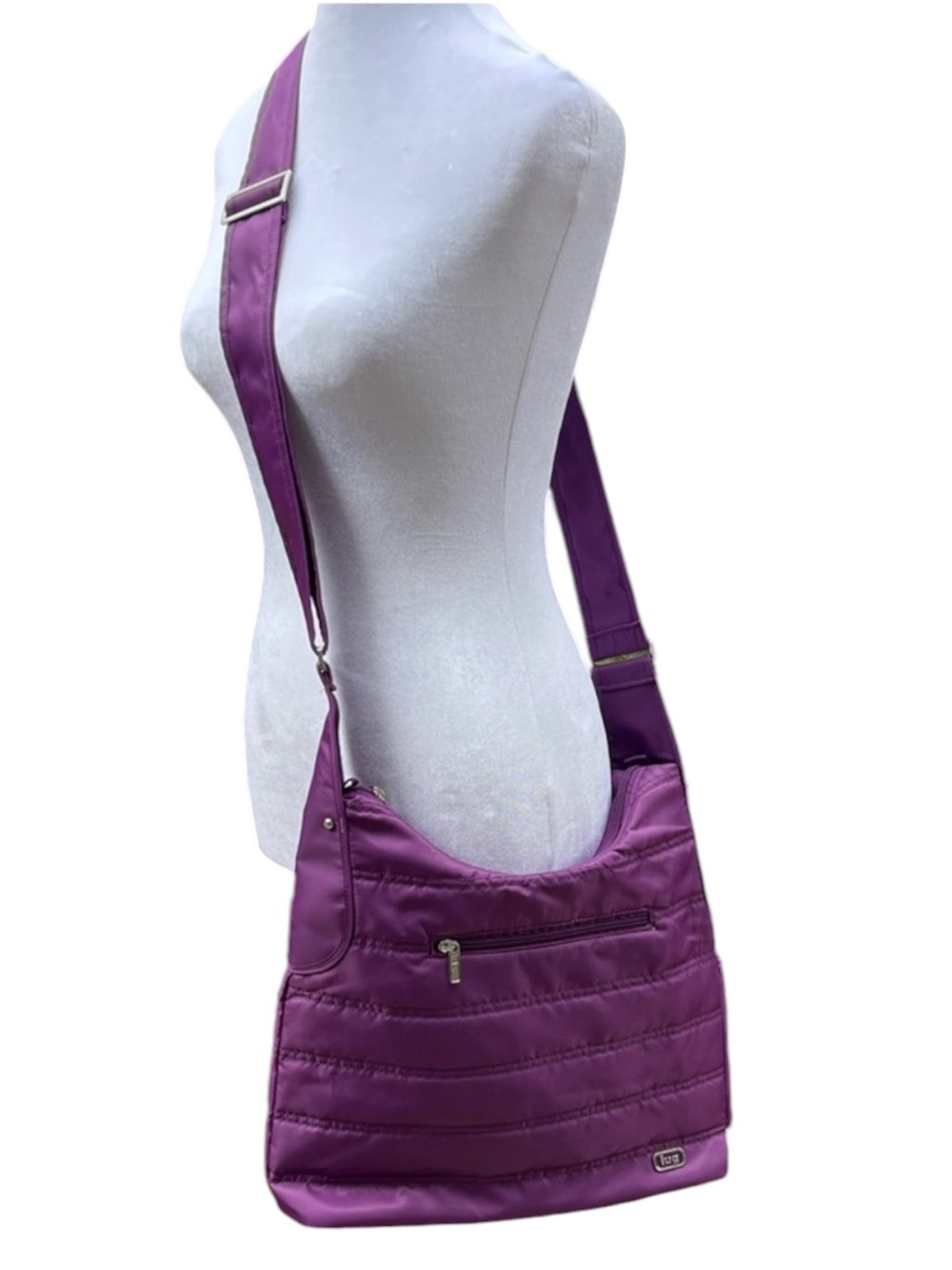 Lug Purple Quilted Nylon Crossbody Travel Bag Organizer Purse